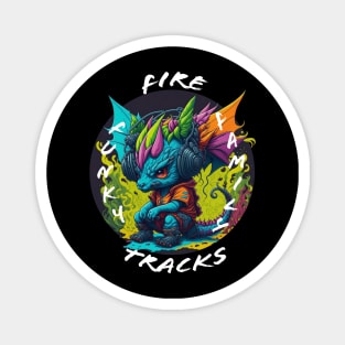 Cute Dragon Wearing Headphones - white font Magnet